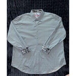 Robert Graham Shirt Men‎ Classic Fit Blue White Flip Cuff LS All Over Print 2XL